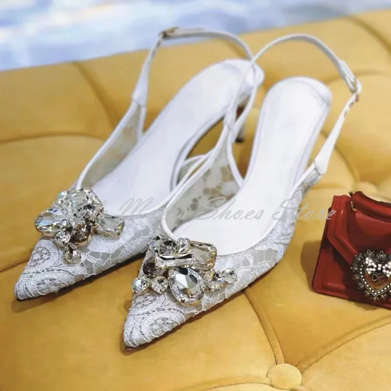 Luxury White Lace Crystal Pointed Toe Stiletto Sandals Ankle Buckle High Heel Evening Dress Shoes Shallow Summer Women's Shoes
Luxury White Lace Crystal Pointed Toe Stiletto Sandals Ankle Buckle High Heel Evening Dress Shoes Shallow Summer Women's Shoes