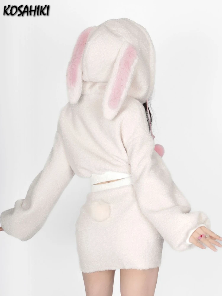 Two Piece Sets Womens Outifits Kawaii Cute Rabbit's Ears Hooded Cropped Jackets High Waist Bodycon Mini Skirt Y2k Aesthetic Set
Two Piece Sets Womens Outifits Kawaii Cute Rabbit's Ears Hooded Cropped Jackets High Waist Bodycon Mini Skirt Y2k Aesthetic Set
