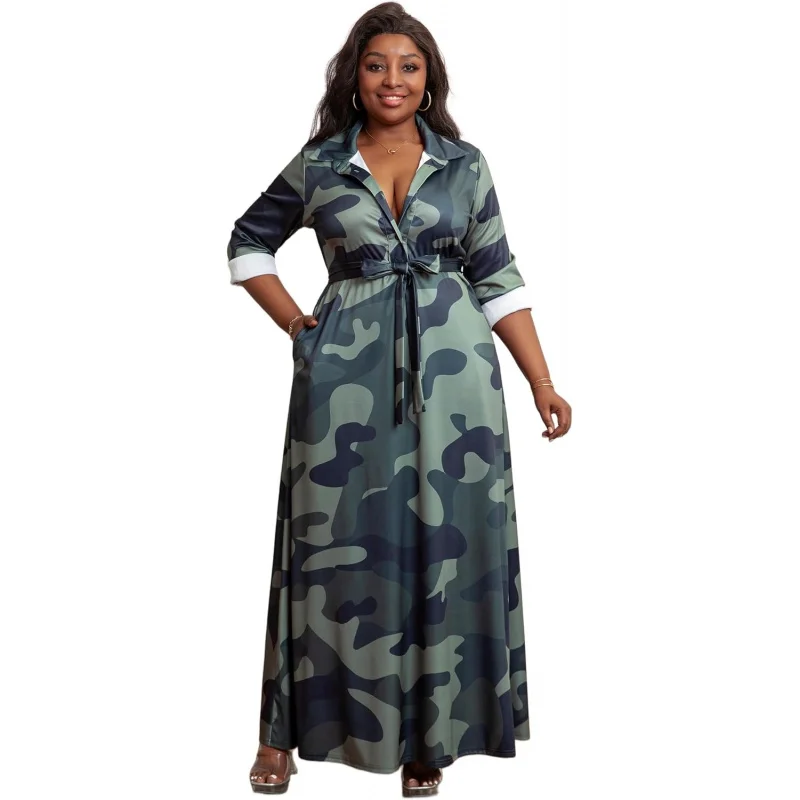 Plus Size Dresses for Curvy Women Stretchy Shirt Dress with Belt Pockets
Plus Size Dresses for Curvy Women Stretchy Shirt Dress with Belt Pockets