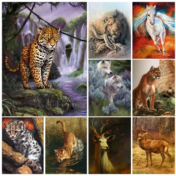 Animals 5D Diamond Painting Cougar Cheetah DIY Mosaic Round Diamond Embroidery Room Wall Decor Rhinestone Painting