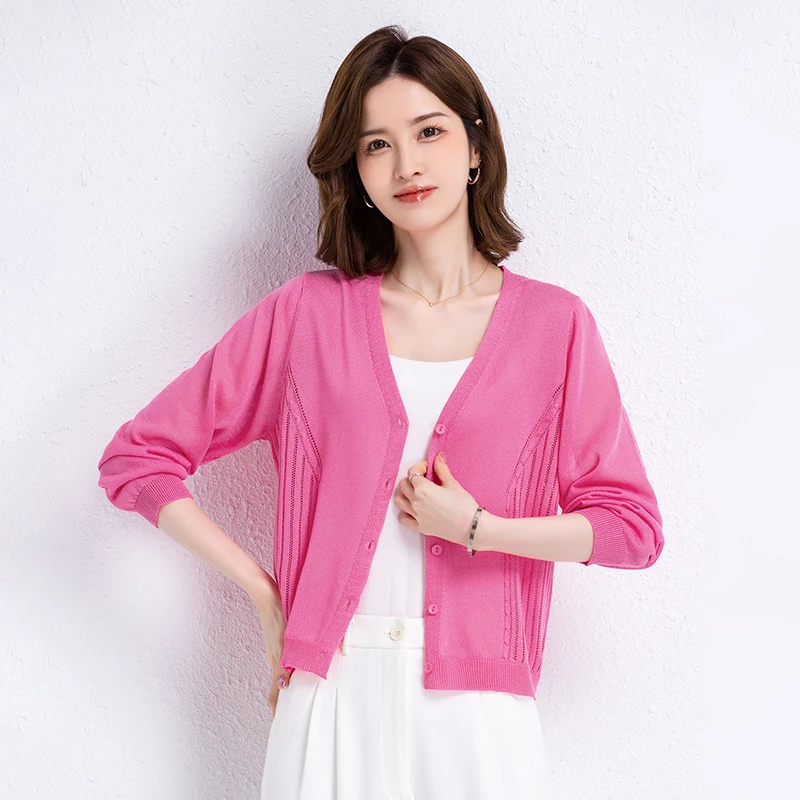 Women's Hollow Out Short Cardigan 2023 Summer Transparent Single Breasted Knitwear Ladies V-Neck Thin Knit Outwear
Women's Hollow Out Short Cardigan 2023 Summer Transparent Single Breasted Knitwear Ladies V-Neck Thin Knit Outwear