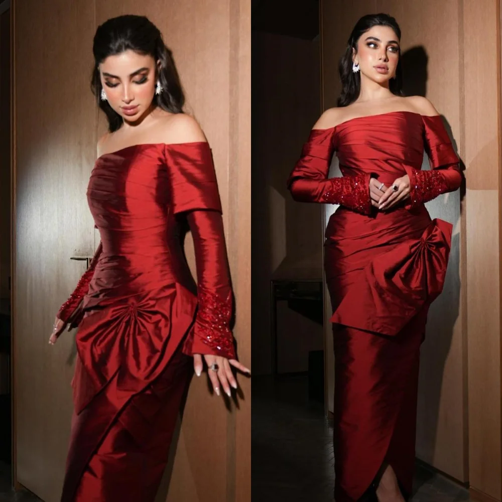 Customized Exquisite Burgundy Off the Shoulder Long Sleeves Evening Dress High Quality Satin Prom Dresses Delicate Party Gowns
Customized Exquisite Burgundy Off the Shoulder Long Sleeves Evening Dress High Quality Satin Prom Dresses Delicate Party Gowns