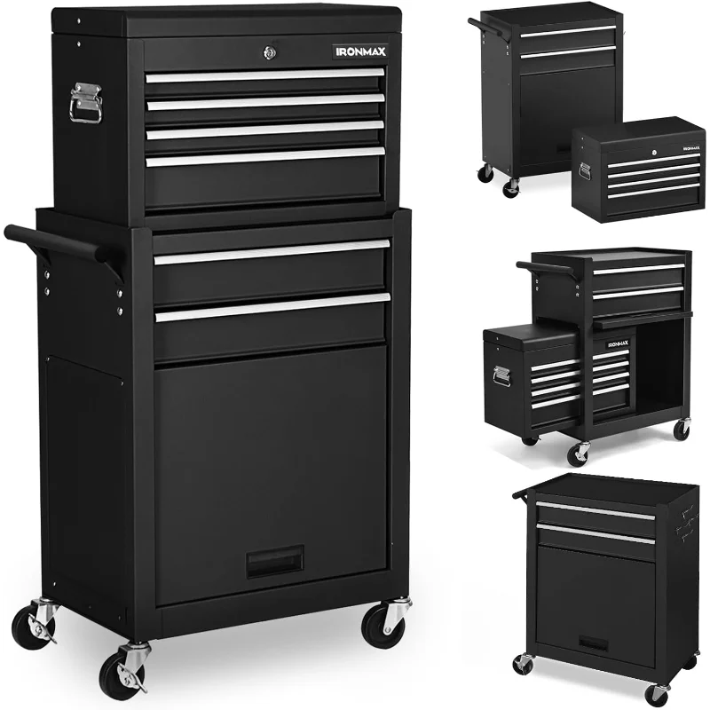 IRONMAX Rolling Tool Chest, 6-Drawer Lockable Tool Cabinet w/ 4 Universal Wheels, 2 in 1 Detachable Tool Box Storage Organizer
IRONMAX Rolling Tool Chest, 6-Drawer Lockable Tool Cabinet w/ 4 Universal Wheels, 2 in 1 Detachable Tool Box Storage Organizer