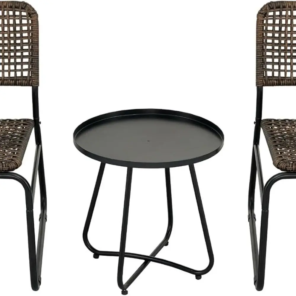 Комплект мебели для патио из ротанга из 3 предметов со стальным каркасом, круглый стол, коричневый и черный
Комплект мебели для патио из ротанга из 3 предметов со стальным каркасом, круглый стол, коричневый и черный