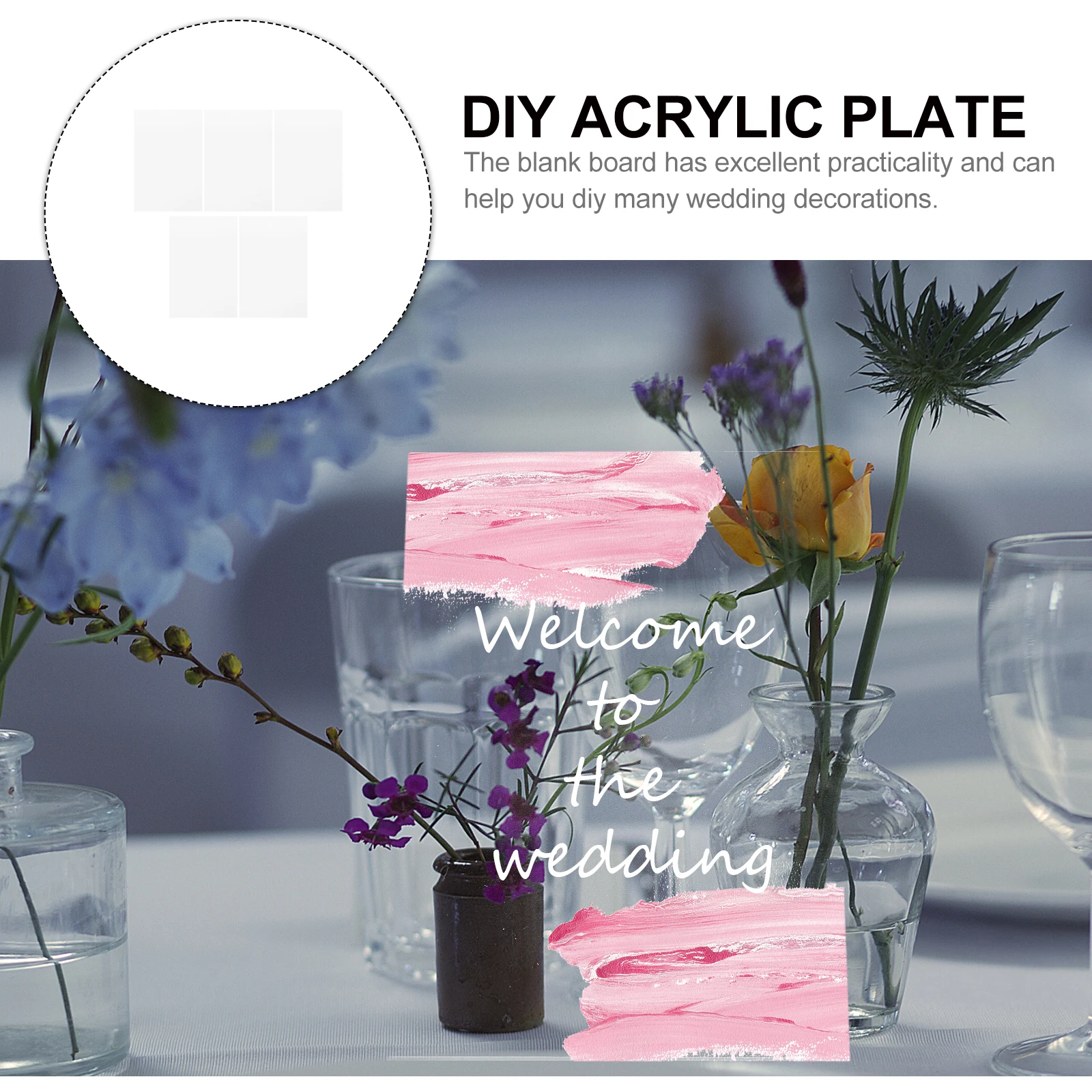 5Pcs Acrylic Wedding Decorative Sign Transparent Blank Board Painting Sign for Birthday Anniversary Celebration
5Pcs Acrylic Wedding Decorative Sign Transparent Blank Board Painting Sign for Birthday Anniversary Celebration
