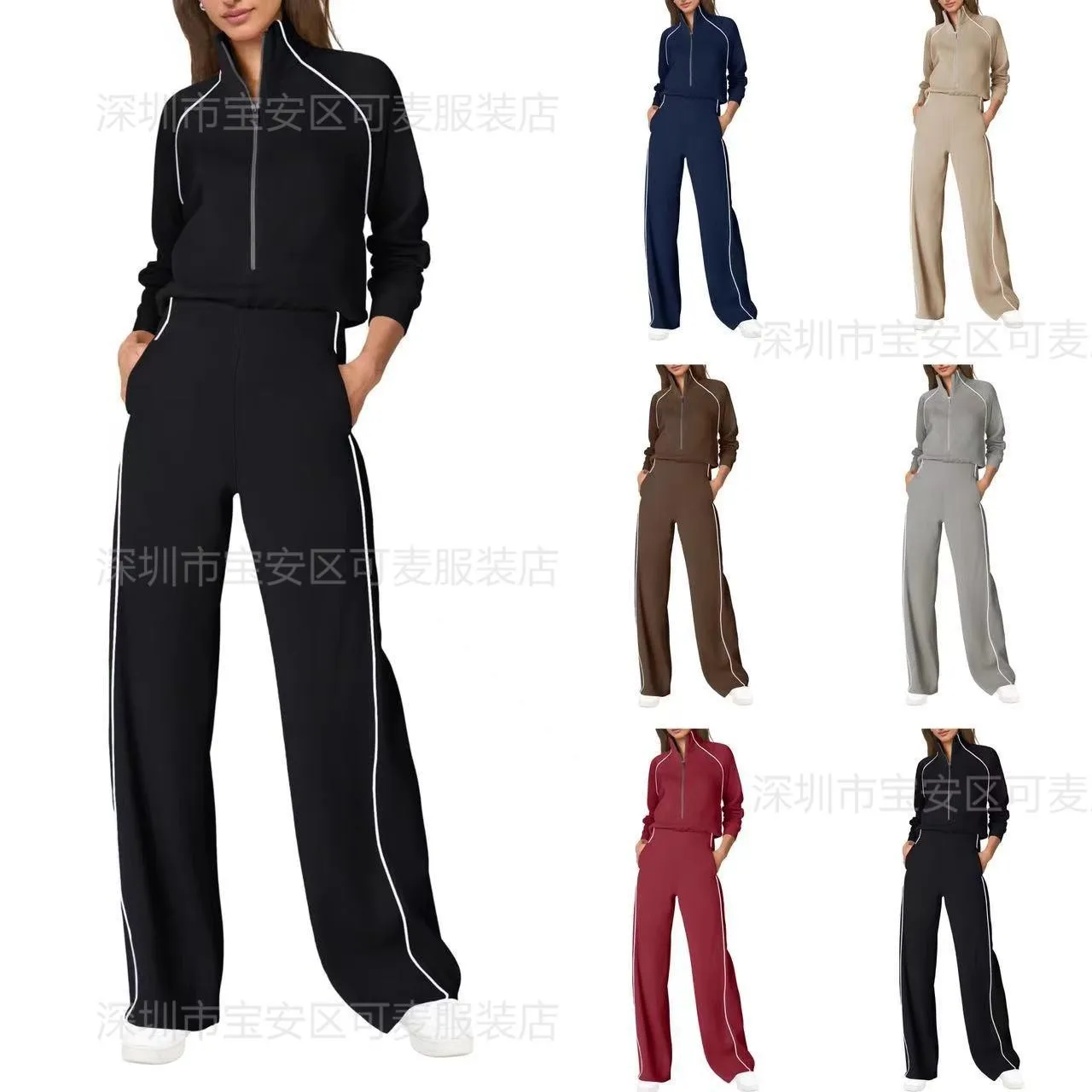 Fall Women's Clothing Contrast Color Half Zip Casual Sporty Jumpsuit For Woman Polyester Long Sleeve Elastic Waist Full Length
Fall Women's Clothing Contrast Color Half Zip Casual Sporty Jumpsuit For Woman Polyester Long Sleeve Elastic Waist Full Length
