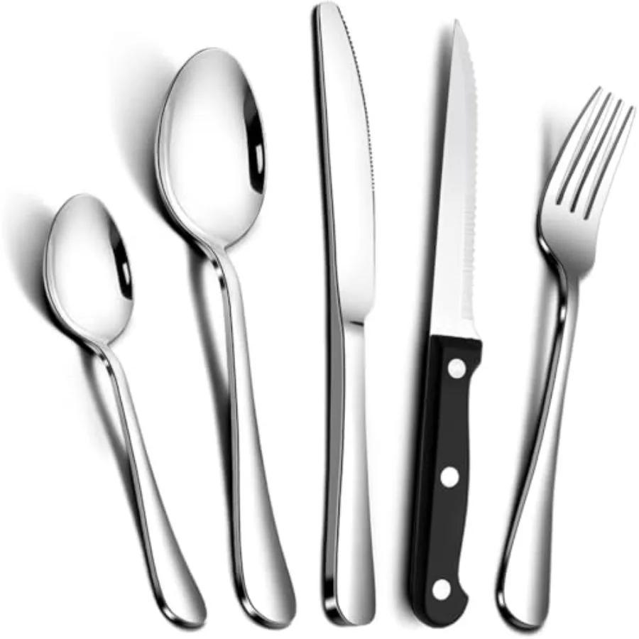 Silver Stainless Steel Cutlery Set: 30-Piece Cutlery with Steak Knife - Silver Forks and Spoons for Everyday Use
Silver Stainless Steel Cutlery Set: 30-Piece Cutlery with Steak Knife - Silver Forks and Spoons for Everyday Use