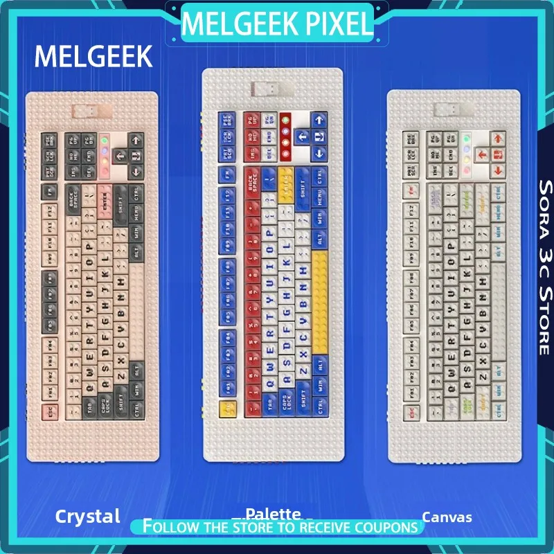 MelGeek Pixel Wireless Mechanical Keyboard Gasket Mount Structure Creative DIY Keyboard Computer Components Birthday Gift