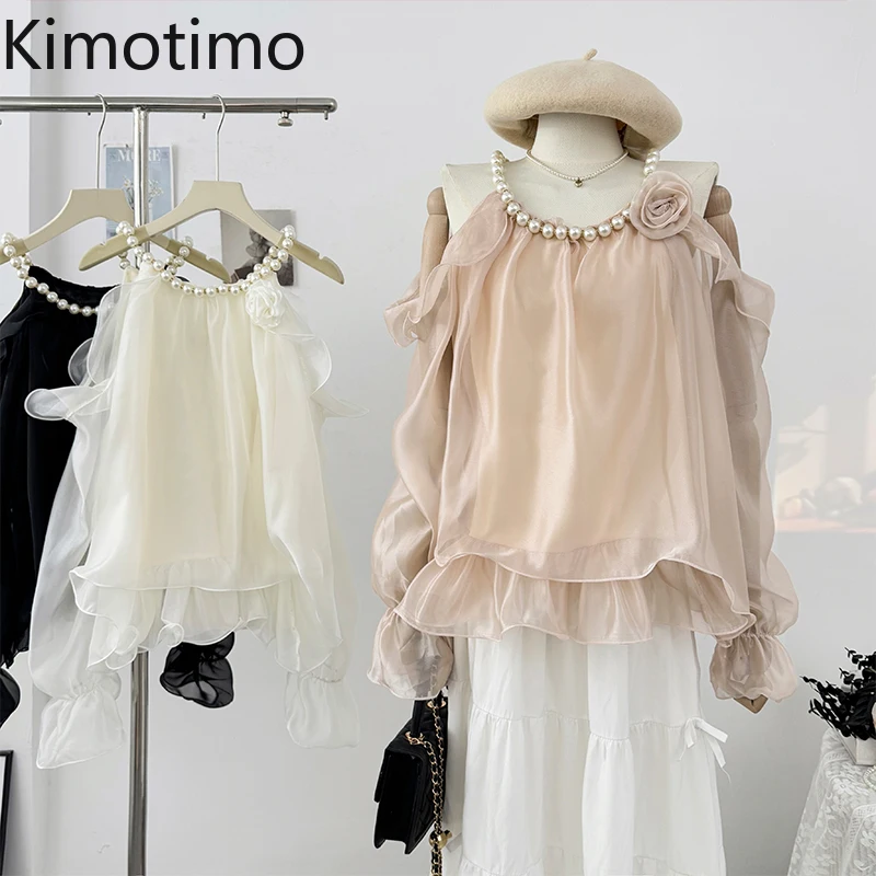 Kimotimo, модная блузка с открытыми плечами и жемчугом, женская блузка с открытыми плечами, весна 202, топы с длинными рукавами и рюшами с 3D цветами, милые сетчатые рубашки феи
Kimotimo, модная блузка с открытыми плечами и жемчугом, женская блузка с открытыми плечами, весна 202, топы с длинными рукавами и рюшами с 3D цветами, милые сетчатые рубашки феи