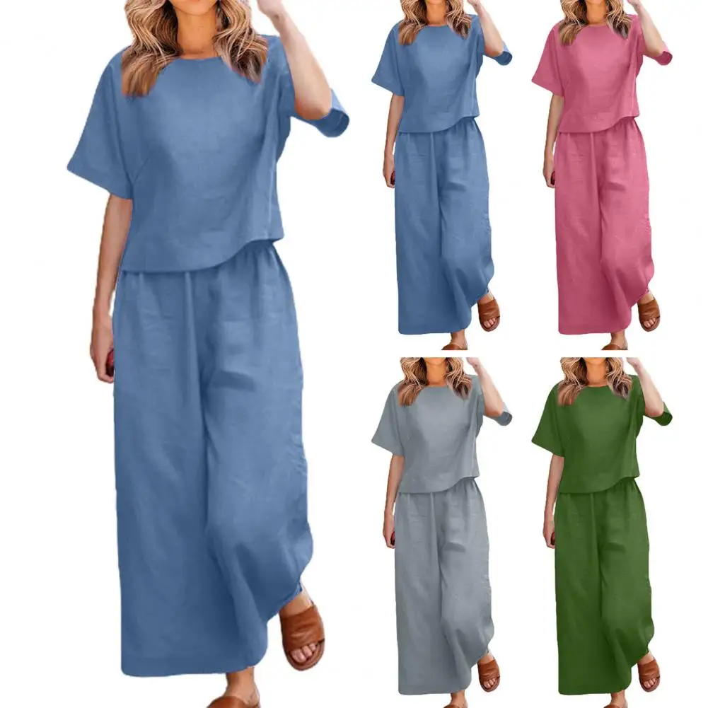 Women Top Pants Set Stylish Women's 2-piece Set Round Neck Short Sleeve T-shirt with Adjustable Waist Wide Leg Trousers Trendy
Women Top Pants Set Stylish Women's 2-piece Set Round Neck Short Sleeve T-shirt with Adjustable Waist Wide Leg Trousers Trendy