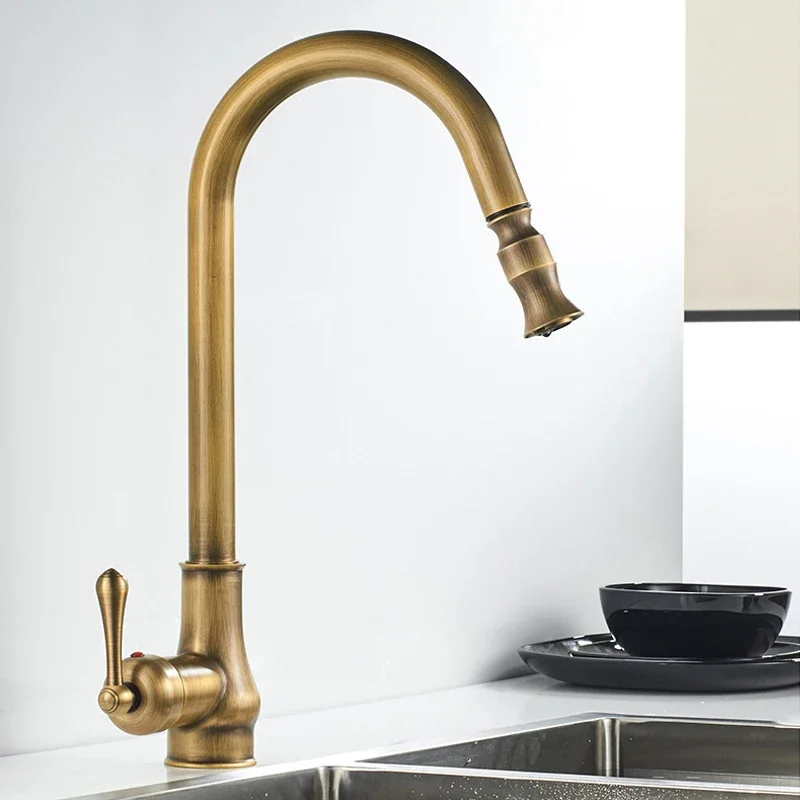 Hotaan Antique Brass Kitchen Faucet Single Hole Pull Out Spout Copper Kitchen Sink Mixer Tap with Stream Sprayer Head Robot arm
Hotaan Antique Brass Kitchen Faucet Single Hole Pull Out Spout Copper Kitchen Sink Mixer Tap with Stream Sprayer Head Robot arm