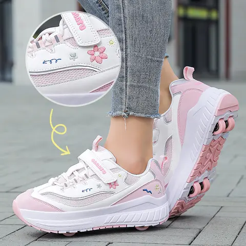 Breathable Roller Skate Shoes with Wheels Children's sneakers 4 Wheels Racing Roller Skates shoe Boys and Girls Dual-use Sneaker