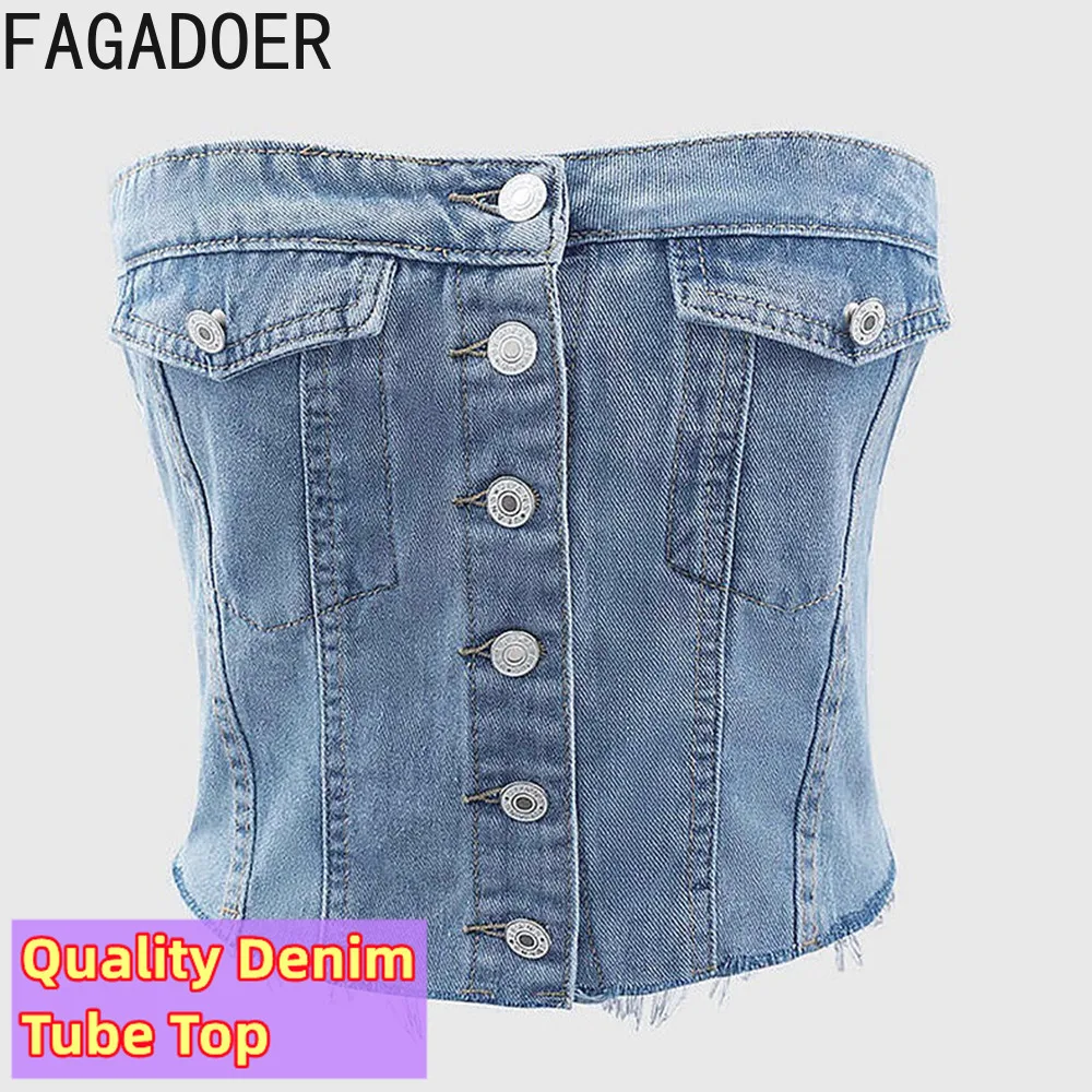 FAGADOER Fashion Hot Girl Street Denim Tube Women Sleeveless Backless Slim Tank Tops Sexy Female Jean Elasticity Vests Clothing
FAGADOER Fashion Hot Girl Street Denim Tube Women Sleeveless Backless Slim Tank Tops Sexy Female Jean Elasticity Vests Clothing