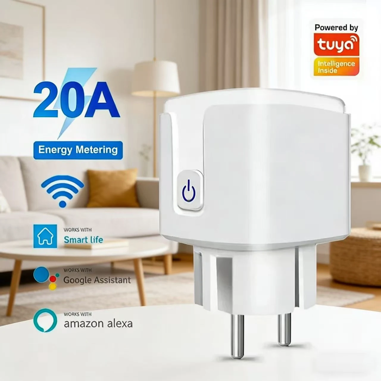 20A EU WiFi Smart Socket Tuya Smart Plug Power Monitoring Timer Remote Control Compatible With Alexa Google Assistant Smart Life
20A EU WiFi Smart Socket Tuya Smart Plug Power Monitoring Timer Remote Control Compatible With Alexa Google Assistant Smart Life