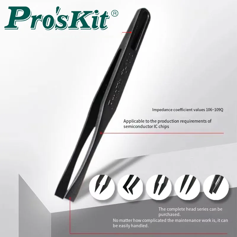  Pro'skit tweezers Industrial anti-static flat head made of poly carbon fiber grade high-precision elbow pointed tweezers TZ
Pro'skit tweezers Industrial anti-static flat head made of poly carbon fiber grade high-precision elbow pointed tweezers TZ