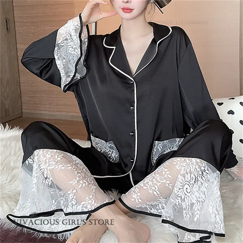Elegant French Style Pajamas Set Loungewear Female Pijamas Suit Home Clothes Sexy Patchwork Lace Flare Sleeve Trouser Pyjamas
Elegant French Style Pajamas Set Loungewear Female Pijamas Suit Home Clothes Sexy Patchwork Lace Flare Sleeve Trouser Pyjamas