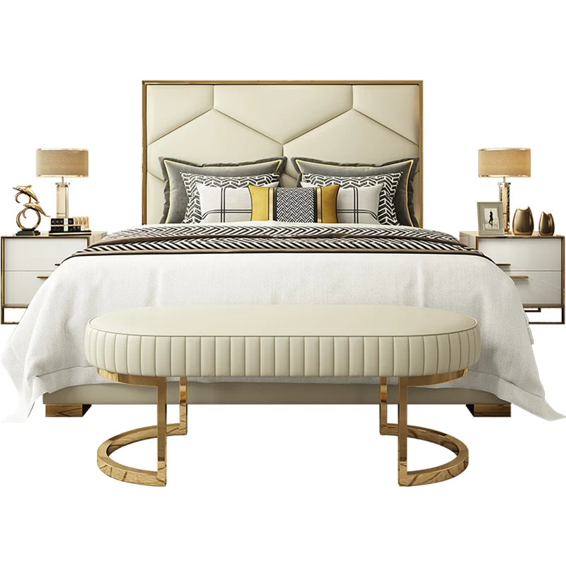 #@160*200cm Luxury Golden Stainless Steel Hotel Home Used Leather Bed and Mattress Set Platform Bed Divan Frame
#@160*200cm Luxury Golden Stainless Steel Hotel Home Used Leather Bed and Mattress Set Platform Bed Divan Frame