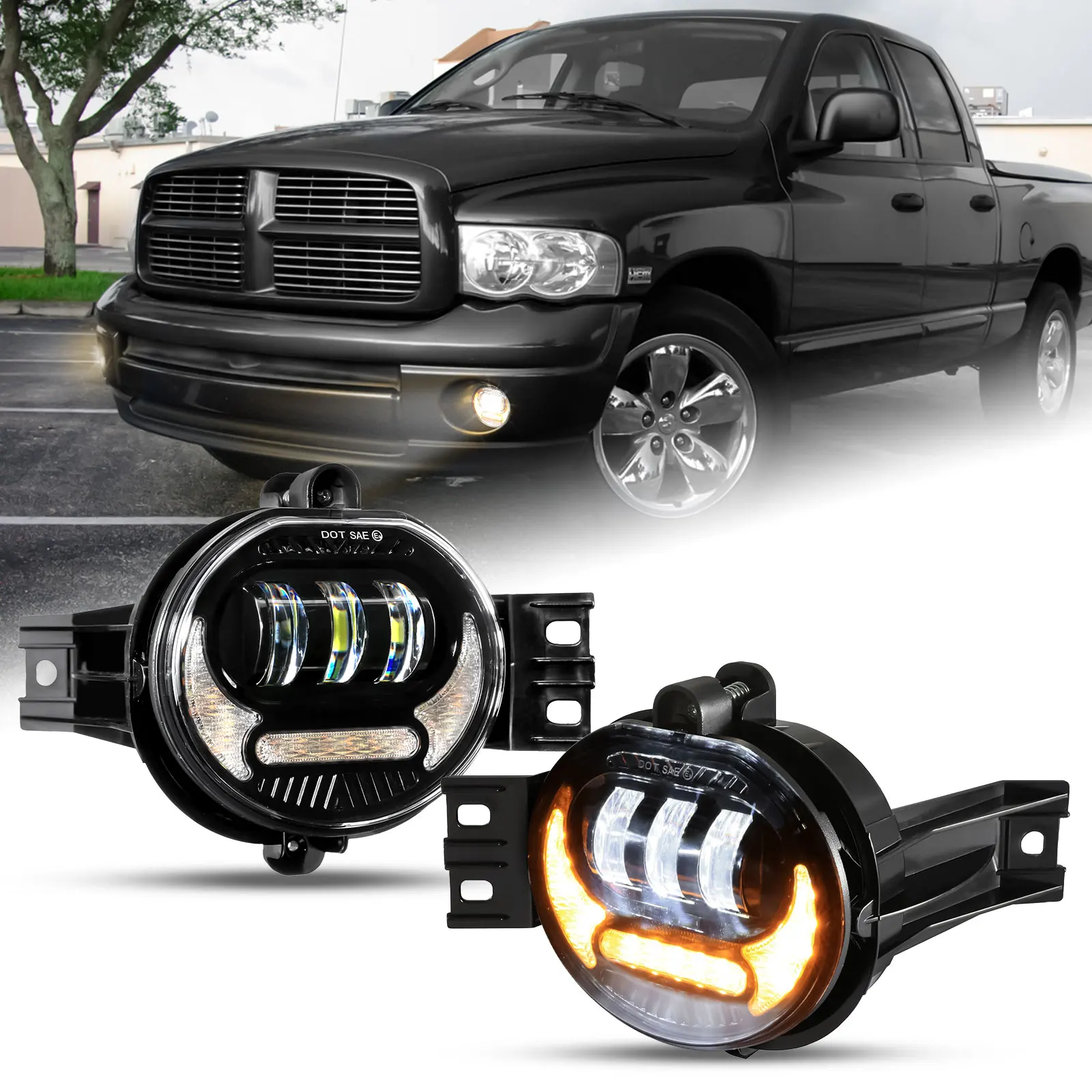 LED Fog Light Assembly w/ White DRL & Yellow Turn Light Compatible with Dodge Ram 1500 2002-2008 Dodge Ram 2500/3500 2003-2009
LED Fog Light Assembly w/ White DRL & Yellow Turn Light Compatible with Dodge Ram 1500 2002-2008 Dodge Ram 2500/3500 2003-2009