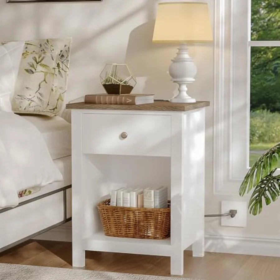 Farmhouse Nightstand with Charging Station Wooden Top Bedside End Table with Drawer and Storage Space for Bedroom White
Farmhouse Nightstand with Charging Station Wooden Top Bedside End Table with Drawer and Storage Space for Bedroom White