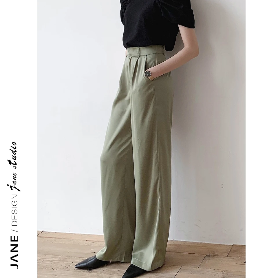 High Waist Straight Leg Wide Leg Pants Anti-Wrinkle Chic Match Green Casual Pants Long Trousers Slimming Effect
High Waist Straight Leg Wide Leg Pants Anti-Wrinkle Chic Match Green Casual Pants Long Trousers Slimming Effect