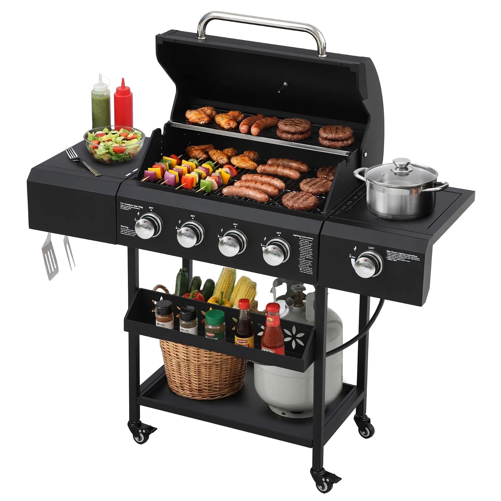 4 Burner Propane Gas Grill with Side Burner Side Table & Stainless Steel Grates
4 Burner Propane Gas Grill with Side Burner Side Table & Stainless Steel Grates