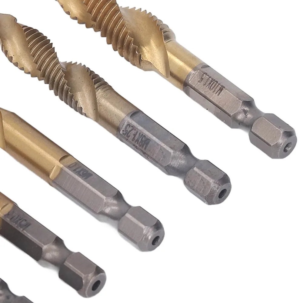 6pcs Durable HSS 4341 Threaded Drill Taps Titanium Coated High-Speed Steel Drill Tap Set Ti-Plating Screw Drill Tap Drilling
6pcs Durable HSS 4341 Threaded Drill Taps Titanium Coated High-Speed Steel Drill Tap Set Ti-Plating Screw Drill Tap Drilling