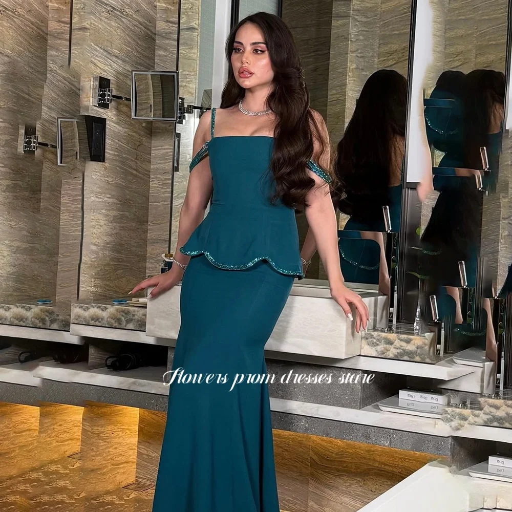 Flowers Teal Party Dress Beading Evening Dress Straps Crepe Formal Vestido De Novia فستان سهرة Arabic Women Customized
Flowers Teal Party Dress Beading Evening Dress Straps Crepe Formal Vestido De Novia فستان سهرة Arabic Women Customized