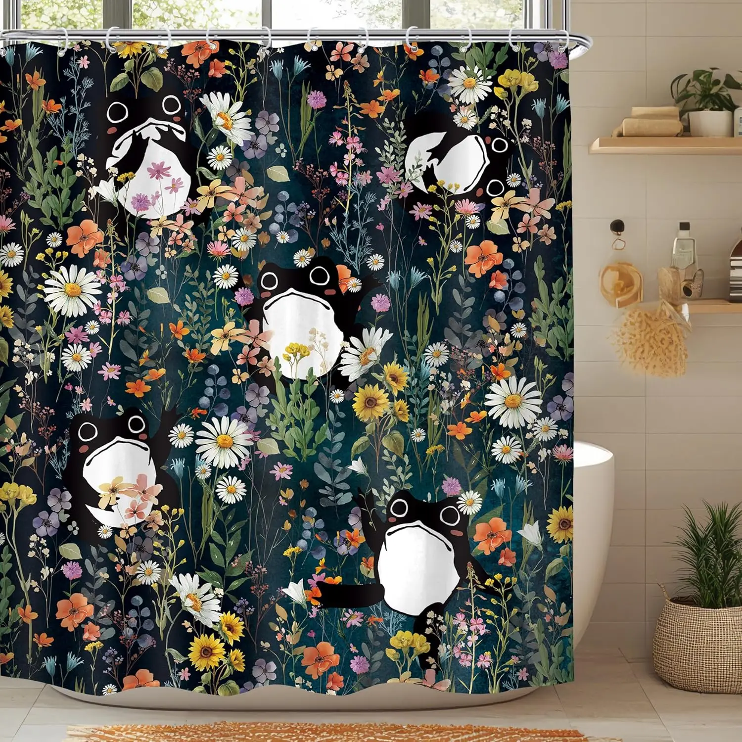 Милая лягушка в цвете, занавеска для душа, темный фон, ботанический принт, дикая природа, искусство, богемный стиль, декор для ванной комнаты, забавная домашняя мода
Милая лягушка в цвете, занавеска для душа, темный фон, ботанический принт, дикая природа, искусство, богемный стиль, декор для ванной комнаты, забавная домашняя мода