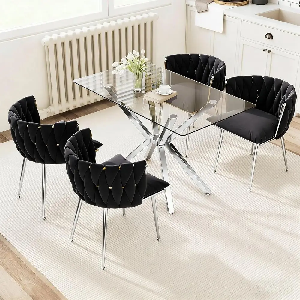 5-Piece Glass Dining Set with Velvet Chairs for Small Spaces
5-Piece Glass Dining Set with Velvet Chairs for Small Spaces