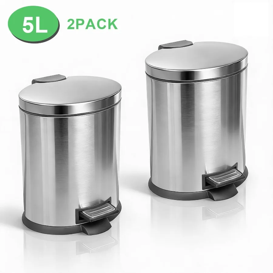 2 Pack 1.3 Gallon 5L Stainless Steel Bathroom Kitchen Waste Basket Garbage Can Trash Bin with Removable Liner for Compact Space
2 Pack 1.3 Gallon 5L Stainless Steel Bathroom Kitchen Waste Basket Garbage Can Trash Bin with Removable Liner for Compact Space
