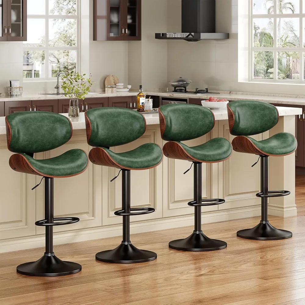 Bar Stools Set of 4, Bentwood Adjustable Height Swivel Bar Stools, PU Leather Upholstered Bar Chair with Back and Footrest.
Bar Stools Set of 4, Bentwood Adjustable Height Swivel Bar Stools, PU Leather Upholstered Bar Chair with Back and Footrest.