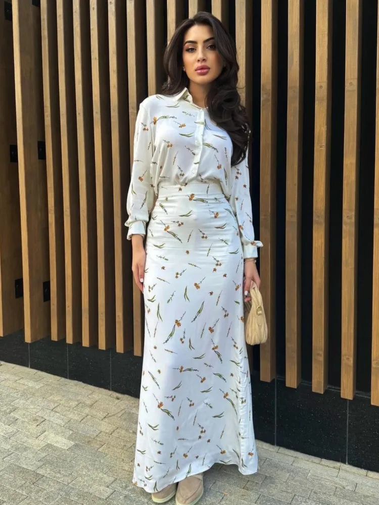 Floral Plant Print Shirts And Long Skirt Two Piece Set 2025 New Lapel Blouse Top + Zipper Slim Skirts Spring Summer Outfits Set
Floral Plant Print Shirts And Long Skirt Two Piece Set 2025 New Lapel Blouse Top + Zipper Slim Skirts Spring Summer Outfits Set