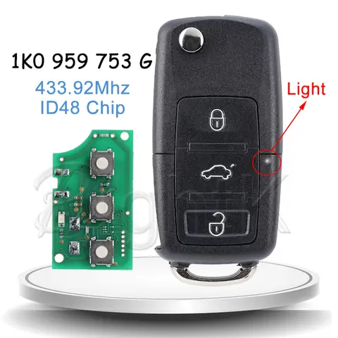 Smart Car Key 1K0 959 753 G For VW Volkswagen Golf Jetta Golf Passat Beetle 434Mhz ID48 Chip Flip Remote Control Key 3 Buttons