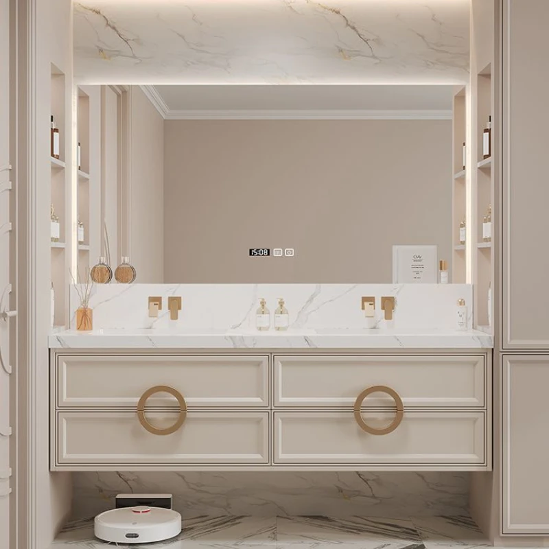 Luxury Bathroom Cabinet Vanity Slate Plate Seamless Sink Washstand Modern Basin Toilet Wash Wood Combination French Furniture 
Luxury Bathroom Cabinet Vanity Slate Plate Seamless Sink Washstand Modern Basin Toilet Wash Wood Combination French Furniture