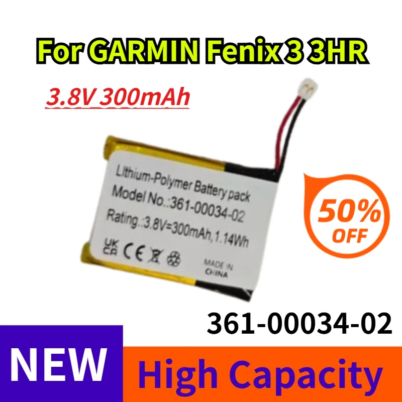 361-00034-02 3.8V 300mAh High Voltage Battery for GARMIN Fenix 3 3HR
361-00034-02 3.8V 300mAh High Voltage Battery for GARMIN Fenix 3 3HR