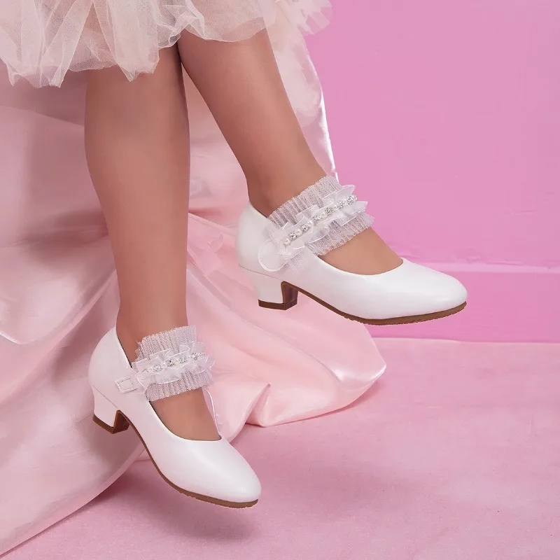 Girls Perform High Heel Shoes Elegant White Lace Pleated Children's Catwalk Dress Shoes Princess Wedding Party Kid Leather Shoes
Girls Perform High Heel Shoes Elegant White Lace Pleated Children's Catwalk Dress Shoes Princess Wedding Party Kid Leather Shoes