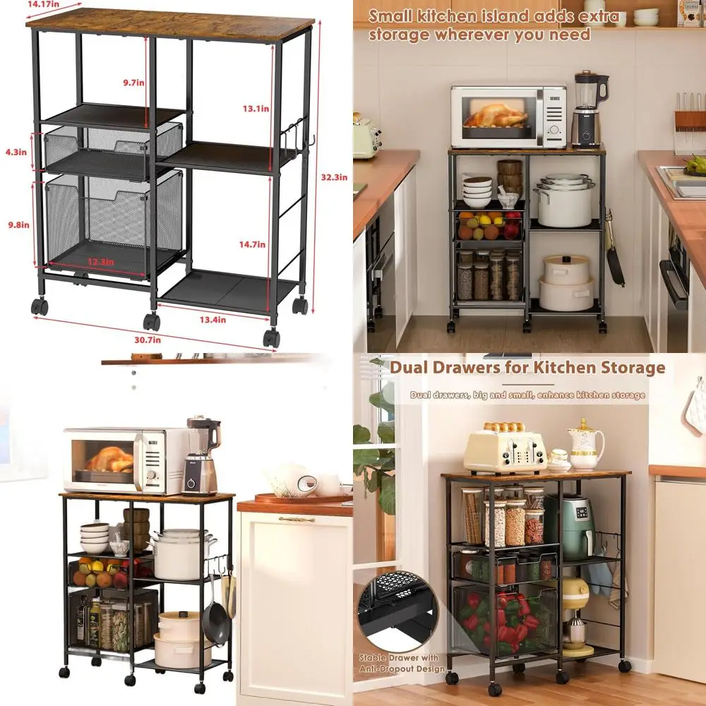 Мобильный кухонный остров с местом для хранения и ящиками: универсальная тележка для микроволновой печи, подставки для пекаря, кафе-бара и многого другого
Мобильный кухонный остров с местом для хранения и ящиками: универсальная тележка для микроволновой печи, подставки для пекаря, кафе-бара и многого другого