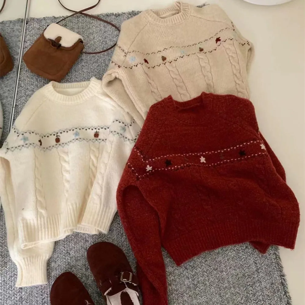 Women's Knitted New Year Red Sweater Top Autumn Winter Korean Thickened Outer Female Retro Soft Jacquard Pullover Versatile Tops
Women's Knitted New Year Red Sweater Top Autumn Winter Korean Thickened Outer Female Retro Soft Jacquard Pullover Versatile Tops