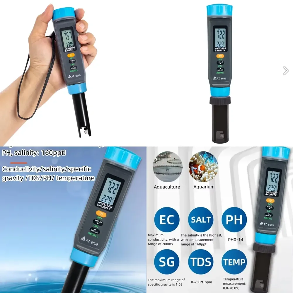 WAP01 PH. EC. TDS. Salinity. S.G. Temp. 6 1 AZ8699 Multifunctional Water Probe for Water Quality Measurement Capable
WAP01 PH. EC. TDS. Salinity. S.G. Temp. 6 1 AZ8699 Multifunctional Water Probe for Water Quality Measurement Capable