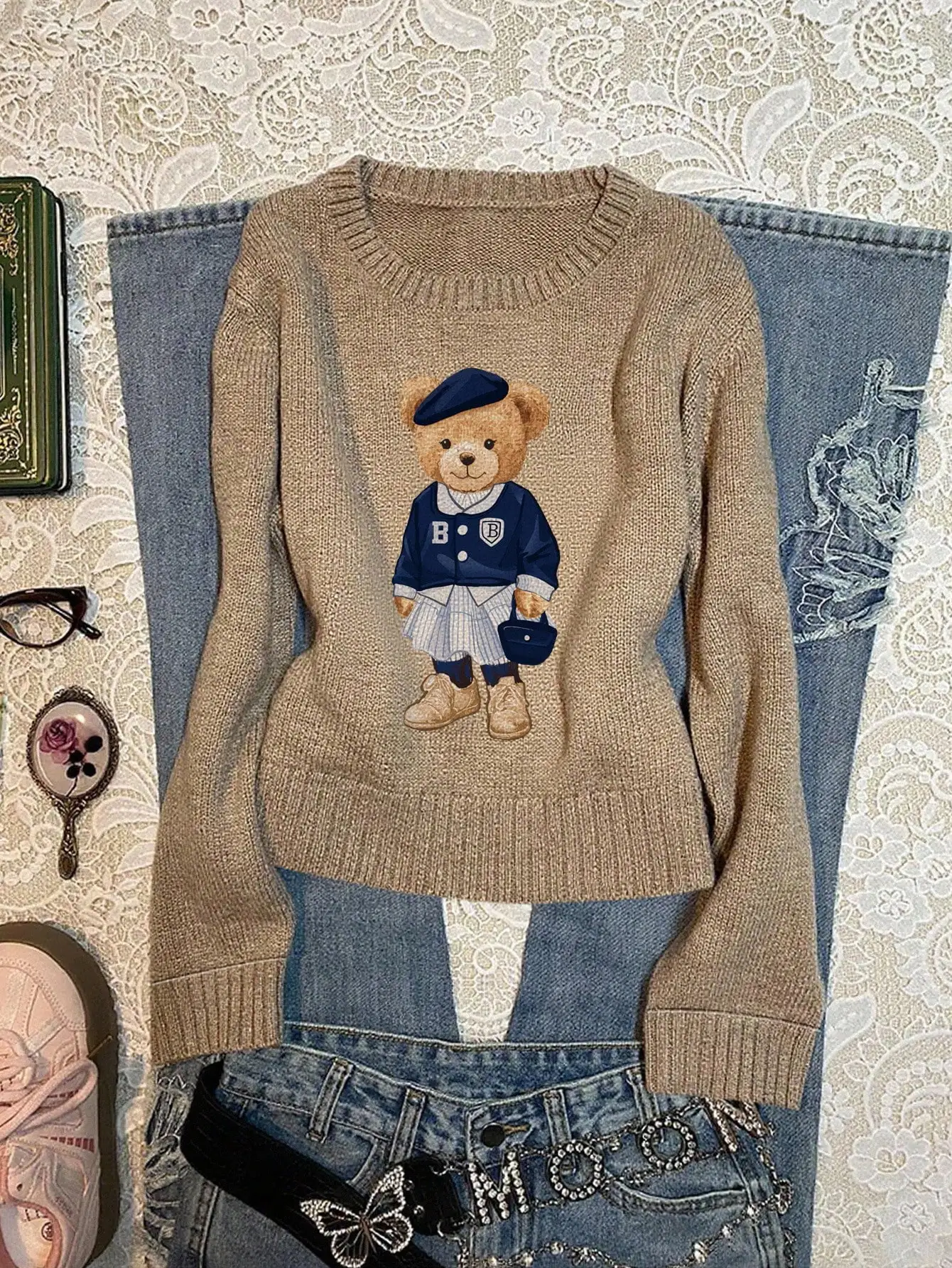 Женский повседневный вязаный свитер больших размеров с графическим принтом медведя, осенне-зимний топ цвета хаки с вышитым дизайном «Тедди»
Женский повседневный вязаный свитер больших размеров с графическим принтом медведя, осенне-зимний топ цвета хаки с вышитым дизайном «Тедди»