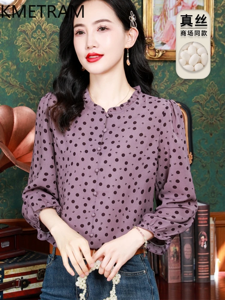 KMETRAM Natural Mulberry Silk Blouse Woman Polk Dot Elegant Tops for Woman Clothing Spring Women's Shirts 2025 Casual Tops Femme
KMETRAM Natural Mulberry Silk Blouse Woman Polk Dot Elegant Tops for Woman Clothing Spring Women's Shirts 2025 Casual Tops Femme