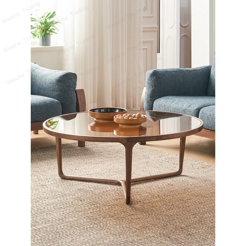 Nordic round simple North American black walnut living room furniture solid wood tempered glass sofa round table combination
Nordic round simple North American black walnut living room furniture solid wood tempered glass sofa round table combination
