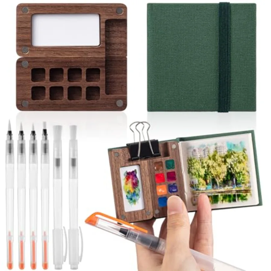 Mini Portable Watercolor Palette Set Wooden Grid Paint Box Watercolor Paper Sketch Book Brush Pens with Binder Clip for Painter
Mini Portable Watercolor Palette Set Wooden Grid Paint Box Watercolor Paper Sketch Book Brush Pens with Binder Clip for Painter
