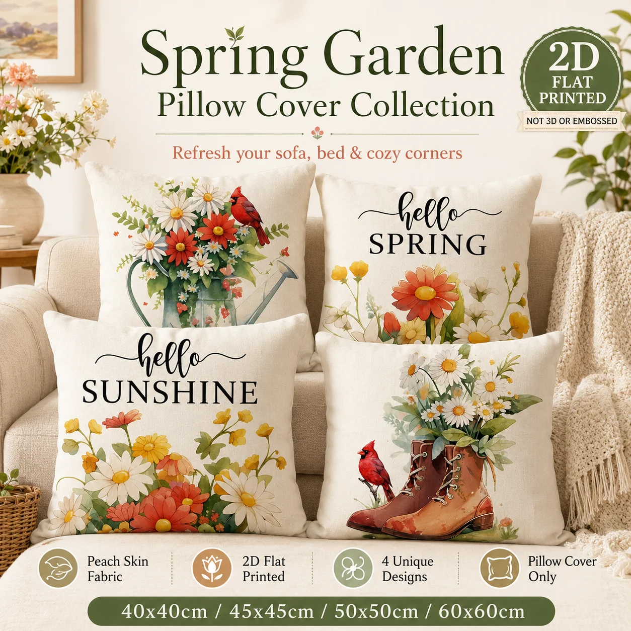 Aesthetic Spring Flower Pillowcase 2D Flat Printed Peach Skin Pillow Cover Red Cardinal Cushion Case For Home Sofa Chair Decor
Aesthetic Spring Flower Pillowcase 2D Flat Printed Peach Skin Pillow Cover Red Cardinal Cushion Case For Home Sofa Chair Decor