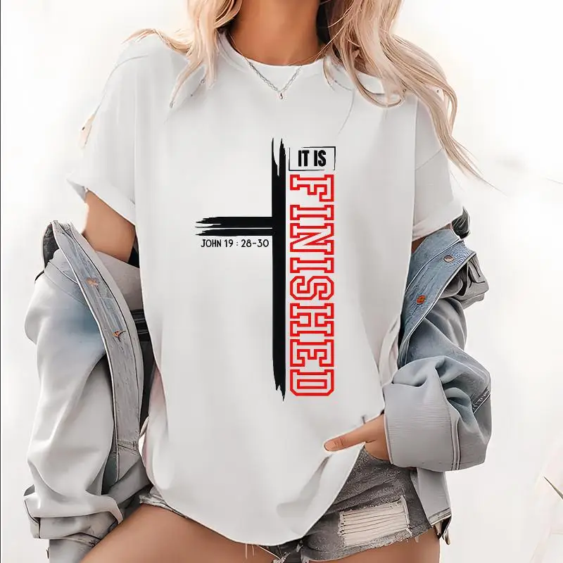Trendy T - Shirt Featuring "It is Finished" with a Modern Cross Design and Scriptural Reference
Trendy T - Shirt Featuring "It is Finished" with a Modern Cross Design and Scriptural Reference
