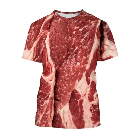 Camiseta creativa de carne de cordero y carne para hombre y mujer, ropa informal con estampado 3D, camiseta con personalidad, camiseta informal con cuello redondo, camisetas, ropa masculina