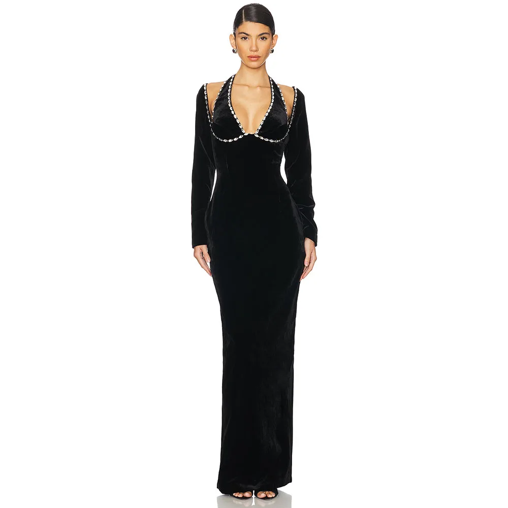 Black Halter Evening Gown Mermaid Beading Women's Formal Evening Dress Long Sleeves Floor Length Prom Gown
Black Halter Evening Gown Mermaid Beading Women's Formal Evening Dress Long Sleeves Floor Length Prom Gown