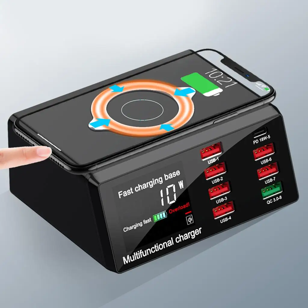 Беспроводная зарядная станция для нескольких устройств 8-портовый ЖК-дисплей Quick Charge 3.0 UK
Беспроводная зарядная станция для нескольких устройств 8-портовый ЖК-дисплей Quick Charge 3.0 UK