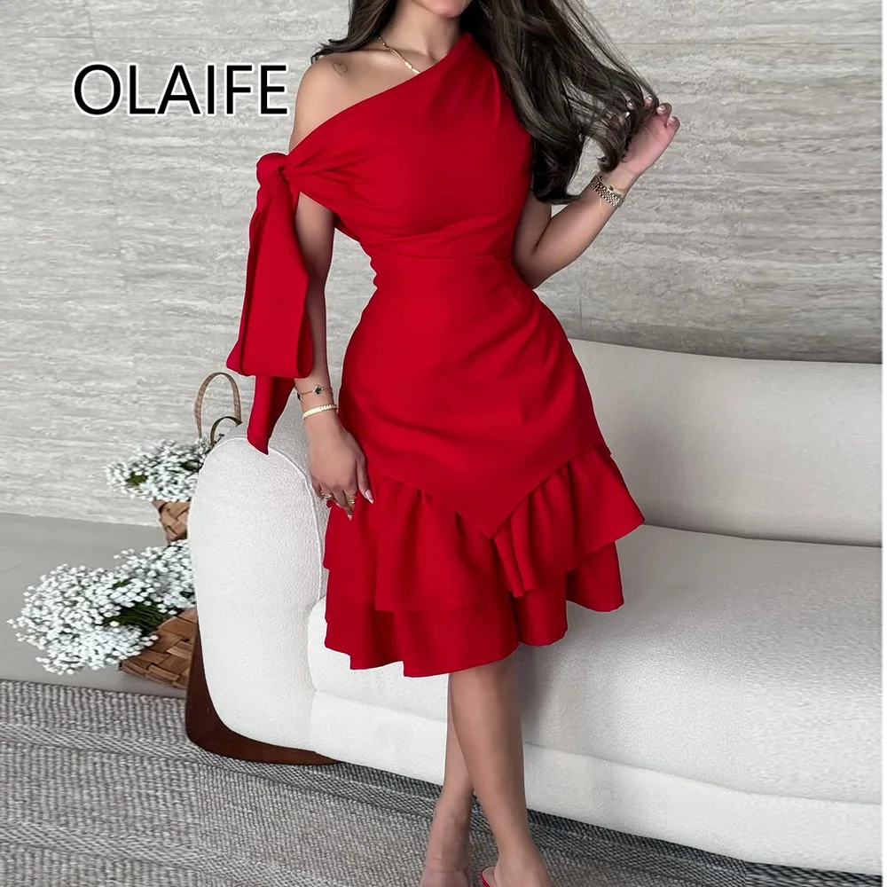 Formal Saudi Arab Dress One Shoulder Satin Tiered Sheath Knee-Length Backelss Evening Gown فساتين سهرة Customized
Formal Saudi Arab Dress One Shoulder Satin Tiered Sheath Knee-Length Backelss Evening Gown فساتين سهرة Customized