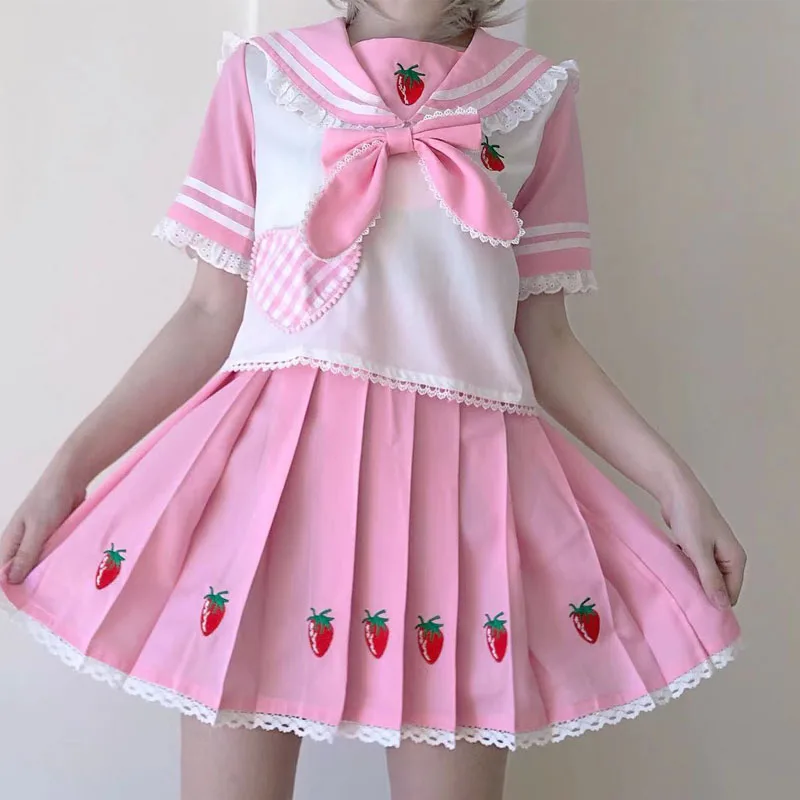 Pink Classic Kawaii Cute Lolita Uniform Jk Dress Set Top With Skirt Strawberry Student School Girls Anime Harajuku
Pink Classic Kawaii Cute Lolita Uniform Jk Dress Set Top With Skirt Strawberry Student School Girls Anime Harajuku